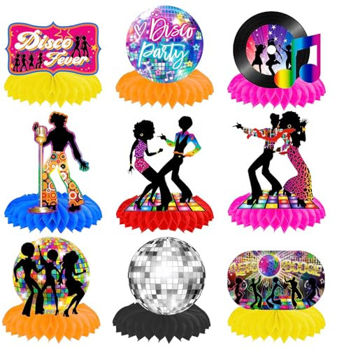 Disco Deko Tischaufsätze 70er Party Waben Tischdekoration, Dancing Queen Party Tischmittelstücke Disco deko 70er 80er 90er Thema Party Dekorationen 1970er Disko Party Mittelstücke für Tisch,9 Stück