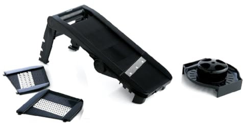 MASTRAD Gemüsehobel mit mehreren Klingen – 3 Klingen aus Edelstahl – einfach zu bedienen – Komfort & Sicherheit – 1 Schieber – Farbe: Schwarz