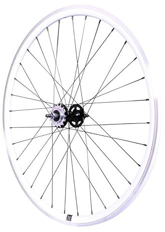 cyclingcolors 1x Fahrrad Hinterrad Felge Komplette Rand Radius Nabe für Fixie-Fahrrad Singlespeed Größe 700 (13-622) TubeType Festes Kettenrad 16 Zähne Flip Flop Aluminium Weiß