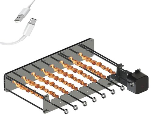 Elektrischer Spiessdreher Drehspieß Grill, Drehspiess Aufsatz mit 10 Spießdreher aus Edelstahl, 360° Automatisch Drehbarer Grillrost mit USB, 2 Lademethoden, Schaschlikgrill