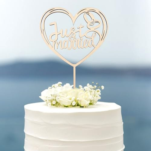 Affivia Just Married Deko Cake Topper Hochzeit Holz,Ringe Tortendeko Hochzeit,Hochzeitstorte Deko Torte,Tortenstecker Hochzeits, Tortentopper Hochzeitstorte,Hochzeitsdeko Kuchen für Verlobung, Antrag