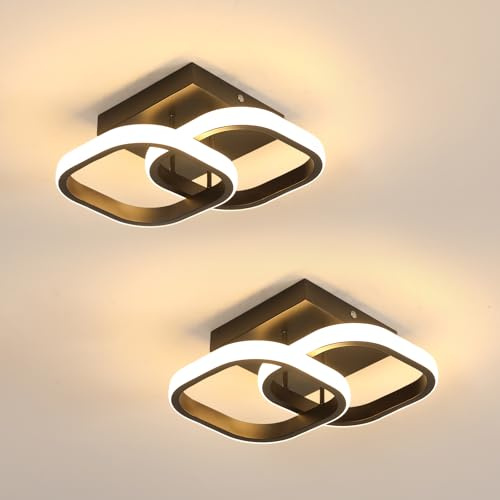 Mckalen 2 Stück LED Deckenleuchte 22W Deckenlampe Warmweiß 3000K, Schwarz | 22W 2475LM Modern Quadratische LED Deckenbeleuchtung für Schlafzimmer Wohnzimmer Esszimmer Balkon Küche, 23CM