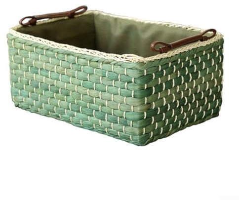 Handgefertigter Aufbewahrungskorb aus Stroh, Mehrzweck-Organizer, Behälter, gewebter Couchtisch, Wohnzimmer, Heimdekoration, Grün (groß)