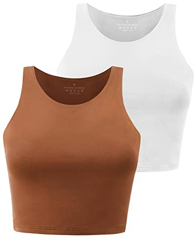BryticFlow Damen Crop Top Doppellagig High Neck Racerback Yoga Gym | Doppellagig, High Neck & Racerback, Atmungsaktiv, Für Yoga, Gym und Laufen, 1er/2er Pack
