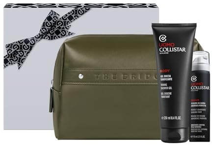 Collistar Set für Herren Dusche & Rasur mit Tasche, belebendes Duschgel 250 ml + Mini-Bartschaum Perfekte Passform 75 ml + Tasche