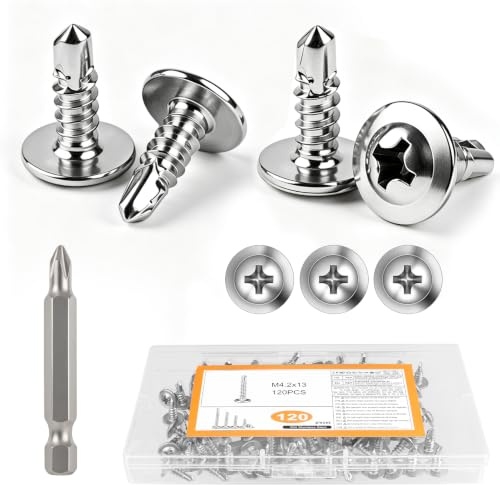 120 PzViti Autofilettanti a Testa Cilindrica in Metallo, M4,2x13 mm Viti per Lamiera, Set di Viti in Acciaio Inox per lavorazione dei metalli, legno, plastica
