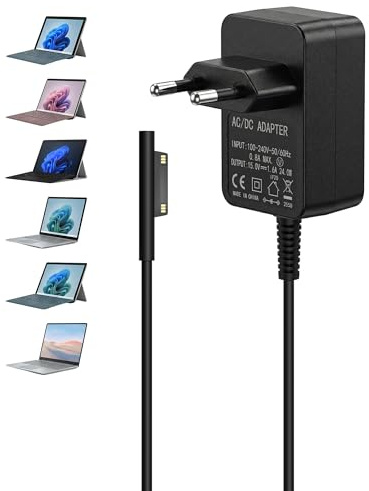 Alimentatore Surface 24W 15V 1.6A Caricabatterie, Adattatore di Alimentatore Compatibile con Microsoft Surface Go/Go 2/Go 3/Surface Laptop Core m3/Surface Pro 3/Pro 4/Pro 5, Caricatore Charger Nero