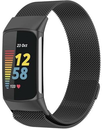 SUGARJAR Armband Kompatibel mit Fitbit Charge 6/Charge 5 Armbänder für Damen Herren, Magnetverschluss Maschen Schleife Verstellbares Metall Ersatzarmband für Fitbit Charge 6