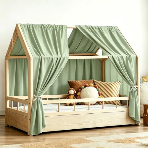 Hausbett Himmel, 2 Stück Betthimmel Hausbett Musselin, Baldachin Kinderzimmer Stoffhimmel für Hausbetten Mädchen Jungen Baldachin Kinderbett Kinderzimmer Deko (Grün, H350 x B135 cm (2er Pack))