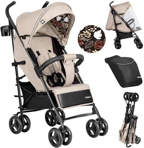 Tulano Davos 35 Reisebuggy - Buggy klein zusammenklappbar - Kinderbuggy | klappbar mit Liegefunktion - Buggy bis 25kg - kompakter Kinderwagen für Stadt & Reise - Beige