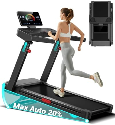 UMAY Laufband für Zuhause mit Steigung 16%, 14KM/H | Laufband Klappbar Treadmill for Home mit leisem 3,5-PS-Motor, LED-Anzeige, 180KG