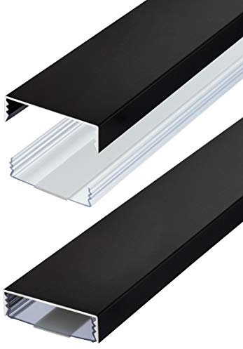 Flacher Design Aluminium Kabelkanal lackiert in Schwarz stumpfmatt selbstklebend 50 mm x 15 mm Alunovo Kabelschacht Leitungskanal Installationskanal (Länge: 30cm)