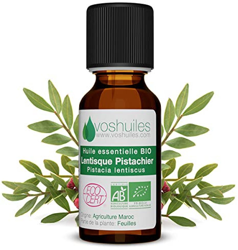 Voshuiles - Huile Essentielle Lentisque Pistachier Bio 10ml - Parfum Chaud - Réputée pour ses Vertus - Huiles Essentielles de Qualité - 100% Pure et Naturelle - HEBBD et Certifiée ECOCERT
