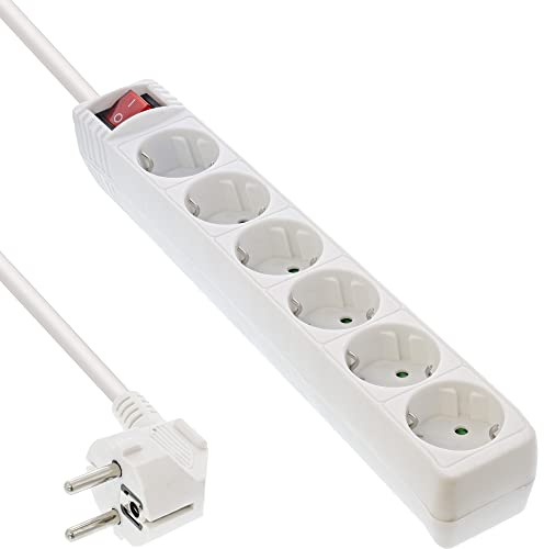 InLine 16463V Steckdosenleiste, 6-fach Schutzkontakt, mit Schalter, 3m, weiß
