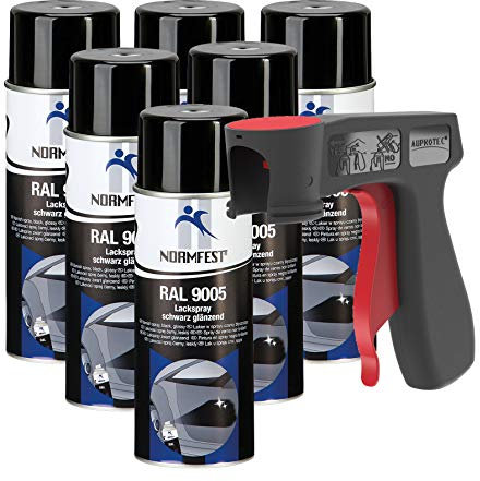 AUPROTEC Lackspray RAL 9005 schwarz glänzend Sprühlack Glanzlack Auto Lack Spray 6x 400ml + 1x Original Pistolengriff