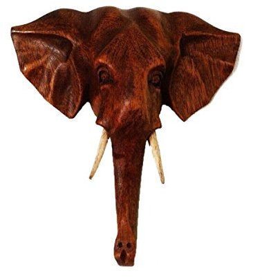 Simandra Elefant Holzmaske Wandbehang Maske Wand Wandmaske Holz Afrika Asia Glücksbringer Deko Handarbeit Größe Groß