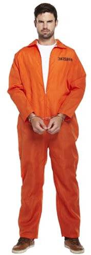 Lizzy Prisoner Overalls (One Size) Adult Fancy Dress Costume | Convict Boiler Suit Prisoner Overalls Jail Jump Suit Dress Up Outfit Mens Fancy Dress Costume