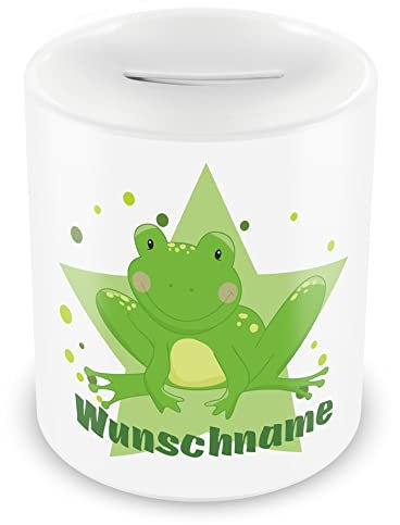 Samunshi® Kinder Spardose mit Namen und Frosch als Motiv für Kinder - Jungen und Mädchen Sparschwein