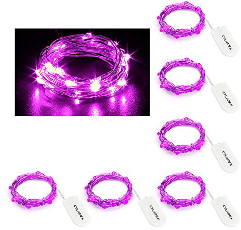 CYLAPEX 6 Pack Purple Fairy Lights String Battery Operated Fairy Lights Firefly Lights LED Starry String Lights 3.3ft 20 LEDs Silvery Copper Wire for Christmas DIY Decoration Costume Wedding Party