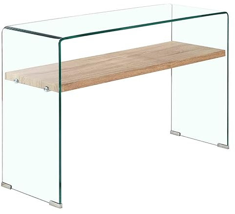 Meubletmoi Console en Verre trempé - étagère en Bois décor chêne - Table d'entrée Design épurée - Ice