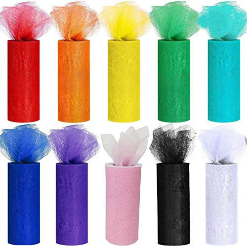 CozofLuv 10 DIY Rollen Tüll RolleTüllband Tüll Dekostoff Tischband Dekoband Tüllnetz 10 Farben für Hochzeit Party Bankett Rock Kleidung Deko Handwerk
