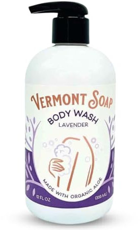 Vermont Soap Organic Lavender Body Wash, USDA Certified Organic Moisturizing Body Wash for Women or Men, Made With Aloe, Jojoba, and Shea Butter, Shea Moisture Body Wash, (12 oz Lavender Ecstasy)