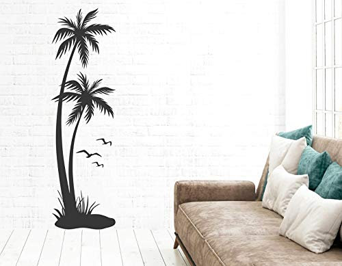 tjapalo® s-pkm433 Wandtattoo Palmen Wohnzimmer Badezimmer Karibik Aufkleber Sticker Deko Palme, Größe: H130xB38cm