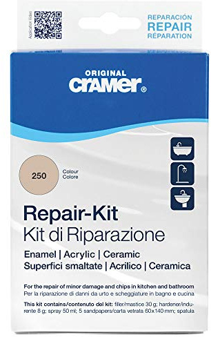 Cramer 16250 Reparaturset für Emaillierte Oberflächen, Acryl und Keramik, Bahamasbeige, für Dauerhafte Reparaturen an Badewannen, Duschwannen und Waschbecken