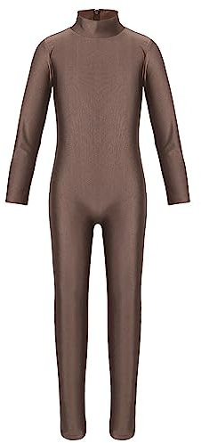 iEFiEL Turnanzug Kinder Mädchen Ganzkörperanzug Trikot Stretch Body Leotard Turnbody für Ballett Gymnastik Sport Training Dancewear Braun (Zipper) 122-128