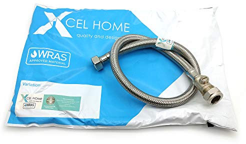 Xcel Home 1 x WRAS Approved 600mm 15mm Compression with Isolation Valve x 1/2 Flexible Pipe Connector | Kitchen Sink/Bathroom Basin Stainless Steel Braided Flexi Connectors