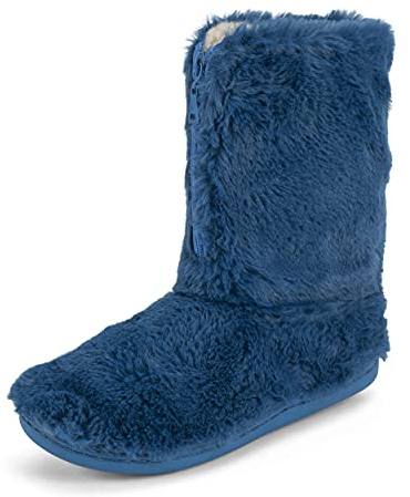 Polar Damen Memory Foam Reißverschluss Kunstpelz Überzogene Gummisohle Indoor Outdoor Gemütliche Luxus-Stiefelpantoffeln - Blau - 38