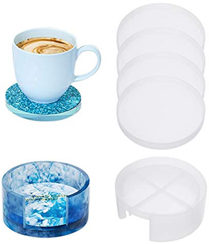 Xinstroe Lot de 4 moules en silicone pour dessous de verre en résine époxy avec boîte de rangement pour tasses, tapis, décoration de la maison