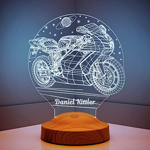 Personalisierte Geschenke Lampe Motorrad 3D Led Lampe Wunschtext Schlummerlicht Farbwechsel Dekor Lampe
