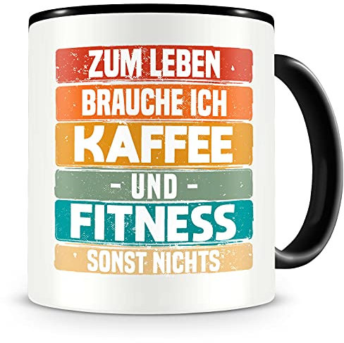 Samunshi® Fitness Tasse mit Spruch Kaffee und Fitness Geschenk für Fitness Fans Kaffeetasse groß Lustige Tassen zum Geburtstag schwarz 300ml