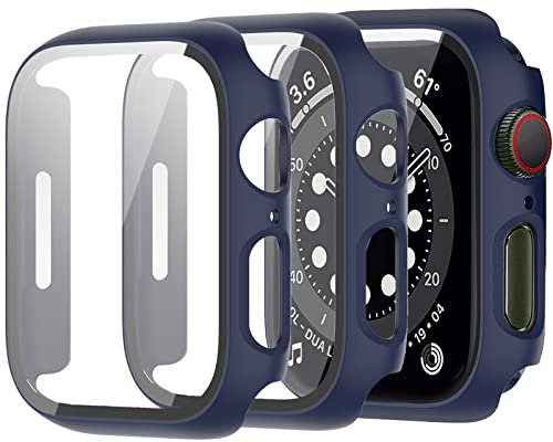 Miimall 2 custodie compatibili con Apple Watch Series 3/2/1 38 mm, pellicola protettiva in vetro temperato, ultra sottile, pellicola protettiva per iWatch 38 mm, colore: blu