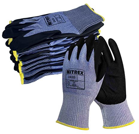 NITREX Unigloves 242D Wiederverwendbare Handschuhe mit PU-Nitril-Handflächenbeschichtung, NitreGuard-Technologie und schnittfestem Innenfutter, blau/schwarz