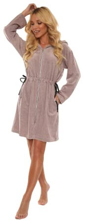 FOREX Lingerie Soffice e calda vestaglia con pratica cerniera e morbido cappuccio, beige, S