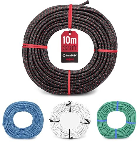 MAGMA Cuerda Elastica 6mm. Fibritex Polietileno. Piscinas (Standard NF P 90-308) Toldos Acampadas Exteriores Manualidades Nautica Amarres Escalada Resistente al Agua (25m, Negro)