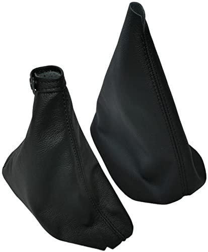 AERZETIX - C59955 - Funda para palanca de cambios y freno de mano en piel genuina - compatible con Renault Laguna 2 2001-2005 - color: negro con costuras negras - para caja de cambios manual
