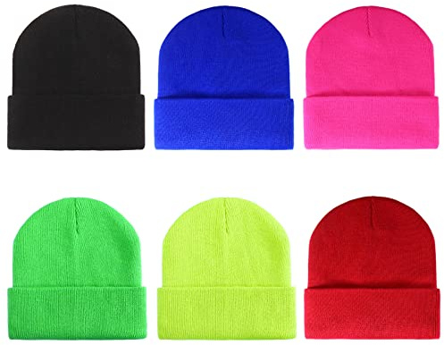 Geebuzz 6 Pack Beanie Cap for Kids, Children's Girls Boys Colorful Warmer Stretchy Knitted Beanie Hat Unisex 1-10 Years Skull Beanie Hat Caps for Winter Autumn