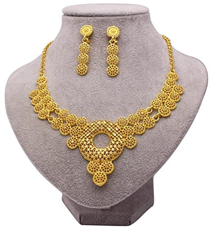 BEDT Dubai Gold Schmuck Set Kragen Halskette Ohrringe Set Hochzeit Brautgeschenke Afrikanische Party Runde Schmucksets Für Frauen