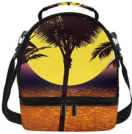 Sunset Palm - Lonchera térmica de dos pisos con aislamiento térmico, impermeable, tamaño grande