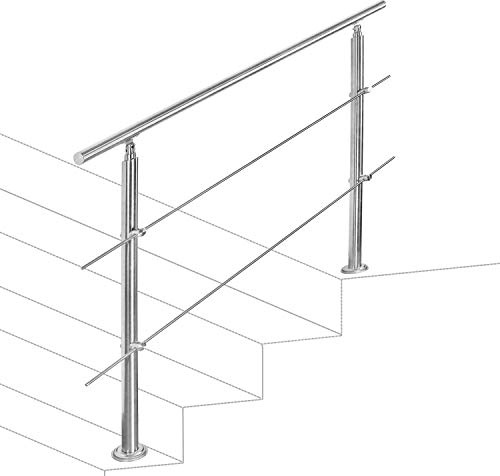 Vigevee Corrimano in acciaio inox, per interni ed esterni, Ringhiera 80 cm, con 2 barre trasversali e accessori per scale, parapetti, balconi
