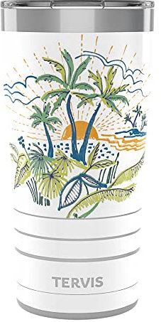 Tervis Traveler – Gobelet isotherme à triple paroi peint Tropical Paradise pour garder les boissons froides et chaudes, 591 ml, en acier inoxydable