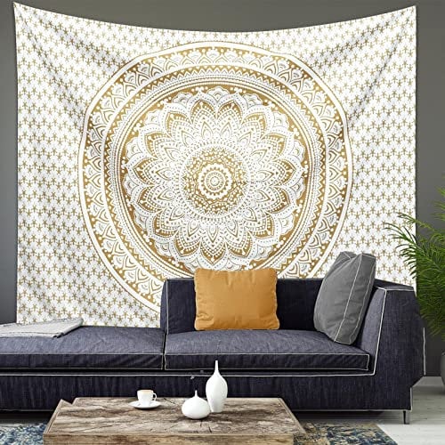 Wandteppich Groß 200x150cm, Mandala Tapisserie Wandbehang Tuch Boho Hippie, Bohemian Decke Sonne und Mond, Tapisserie Wandkunst für Home Decor Schlafzimmer Wohnheim Wohnzimmer Strand (Mandala D)