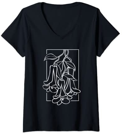 Damen Blumenblüten, große Glockenblüten, Glockenblume T-Shirt mit V-Ausschnitt