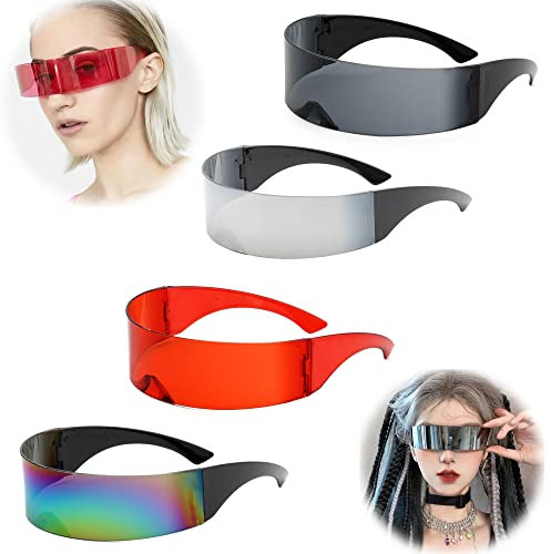 LEZED Cool Futuriste Lunettes de Soleil 4 Paires de Lunette Futuriste Cyberpunk DJ Fête Glasse Lunettes de Fête Décorations Lunettes Spatiales Amusantes Pour Raves, Le Cosplay,Et Les Fête