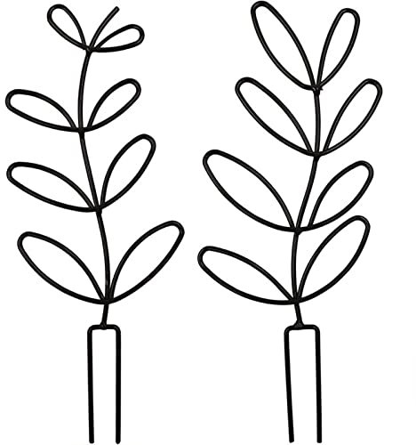Frdun 2Pcs Wrought Iron Panels Garden Plant Pot Trellis,Leaf Shape Plant Trellis Rustproof Climbing Plant, Small Garden Trellis for Indoor Climbing Plants