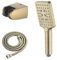 Yalsfowe Pommeau de douche à main or brossé, pommeau de douche haute pression avec tuyau et support, douchette carrée 3 modes, pommeau de douche amovible