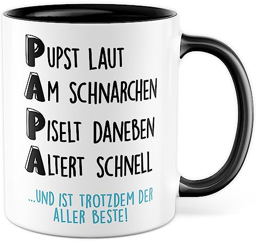 Papa Tasse Vatertag Geschenk lustig Kaffeetasse Vater Geschenkidee witzig Papi Kaffee-Becher für Papas Väter Humor Sohn Tochter Teetasse Vatertagsgeschenk (Weiß/Schwarz)